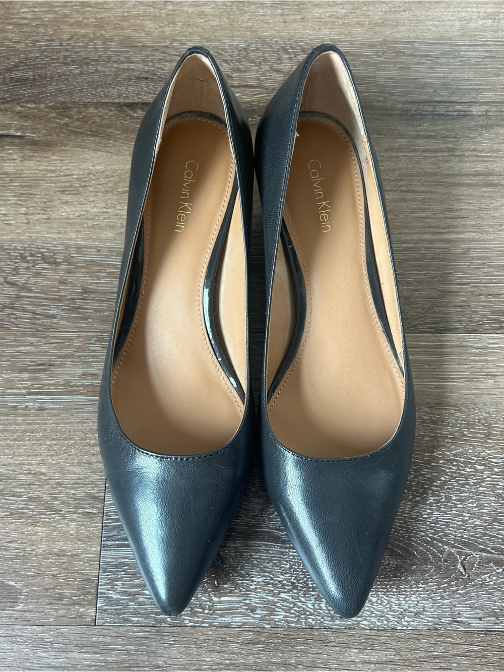 Calvin Klein Women's Dark Gray Pointed-Toe Leather Pumps